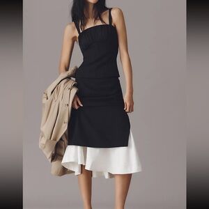 Anthropology High Rise Trumpet Midi Skirt. Elegant Black and White.